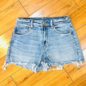 American Eagle Outfitters AEO MOM denim factory cut off style denim jean shorts